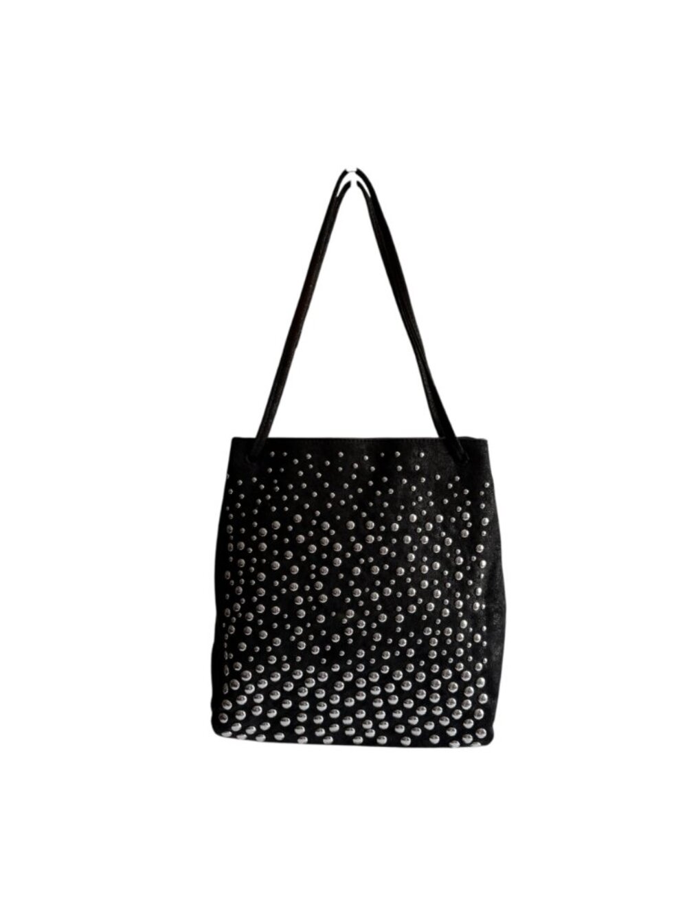 Zara Black Shoulder Bag Studded Design 10"x12"x3" Faux Suede Tote Purse Studs - Picture 2 of 11